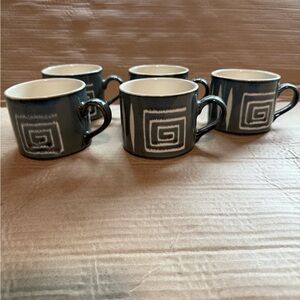 Japanese Mikasa Black and White Spiral Mugs Set of 5